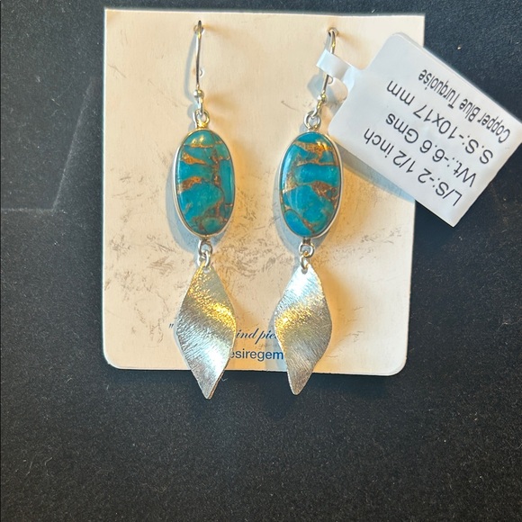 Jewelry - Copper blew turquoise And sterling silver drop earrings 🆕